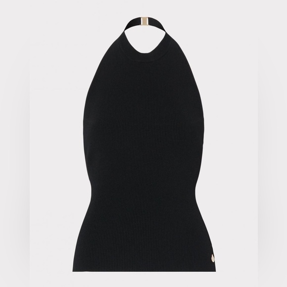 MILLY Metal Neck Trim Halter Top Black Size M - Picture 2 of 6